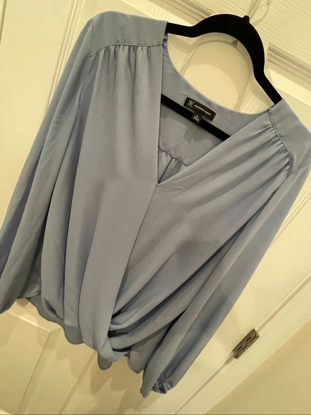 INC International Concepts Blue Draped V-Neck Long Sleeve Blouse XL